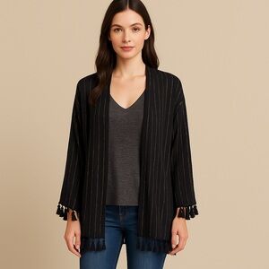 Metallic Black and Gold Striped Kimono